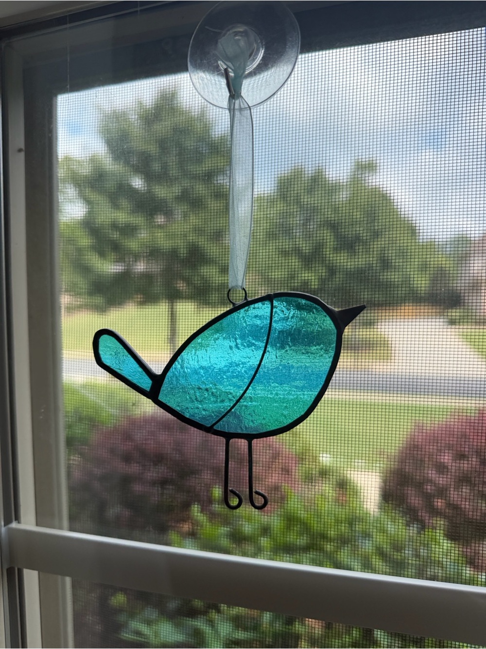 Blue Glass Bird Suncatcher Hanging Ornament